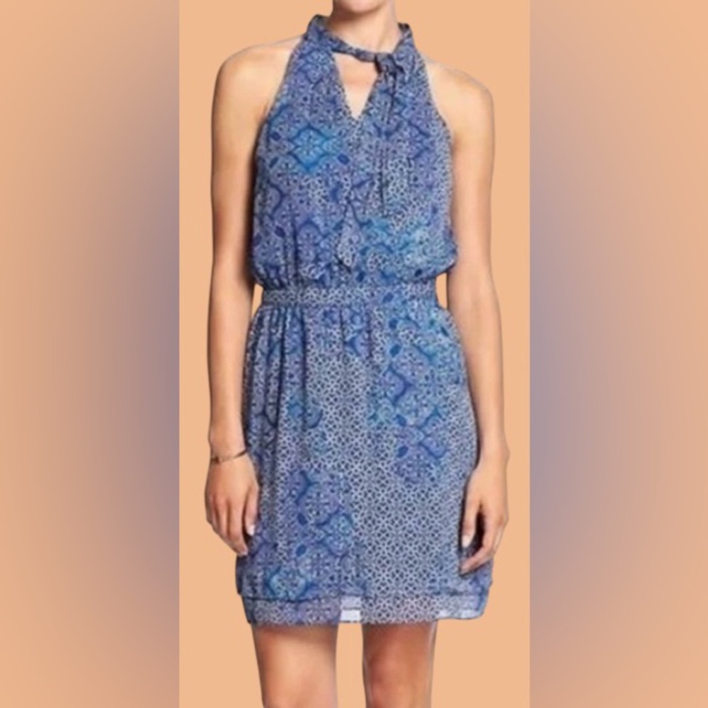 💙 BANANA REPUBLIC! STUNNING SLEEVELESS CHIFFON HALTER DRESS! TIE NECK! 💙